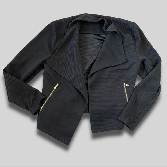 CALVIN KLEIN OPEN FRONT BLAZER EXPOSED ZIPPER POCKETS BLACK - M - Picture 3 of 5